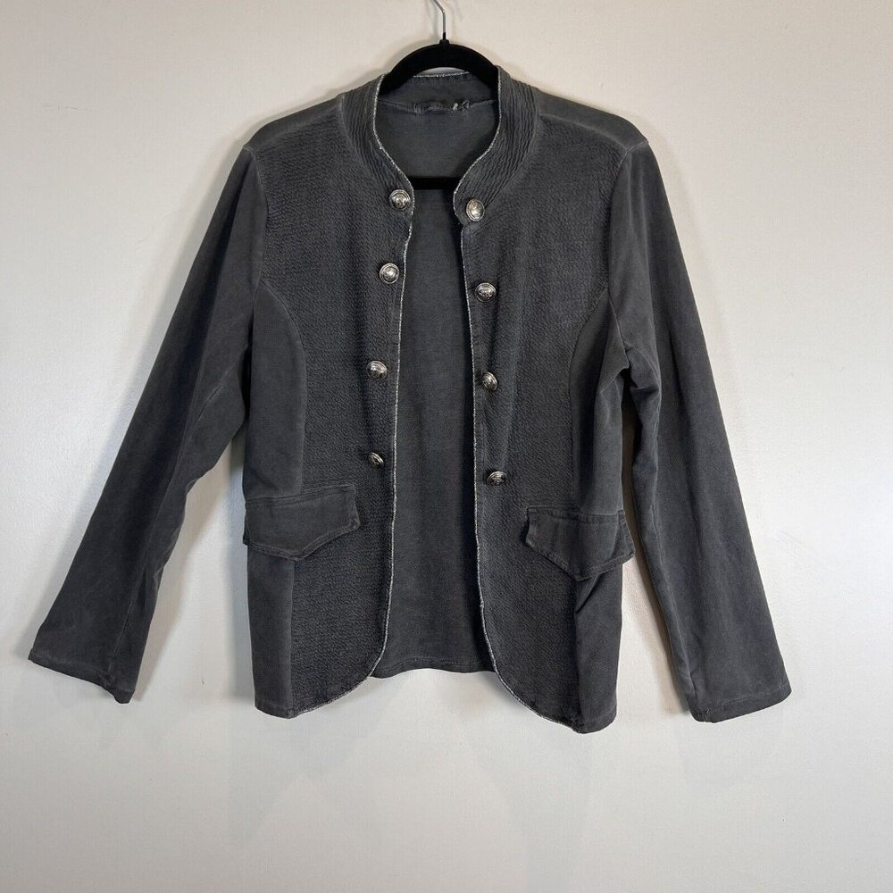 Tempo Paris Gray Cotton Open Front Jacket Silver Detail and Buttons S